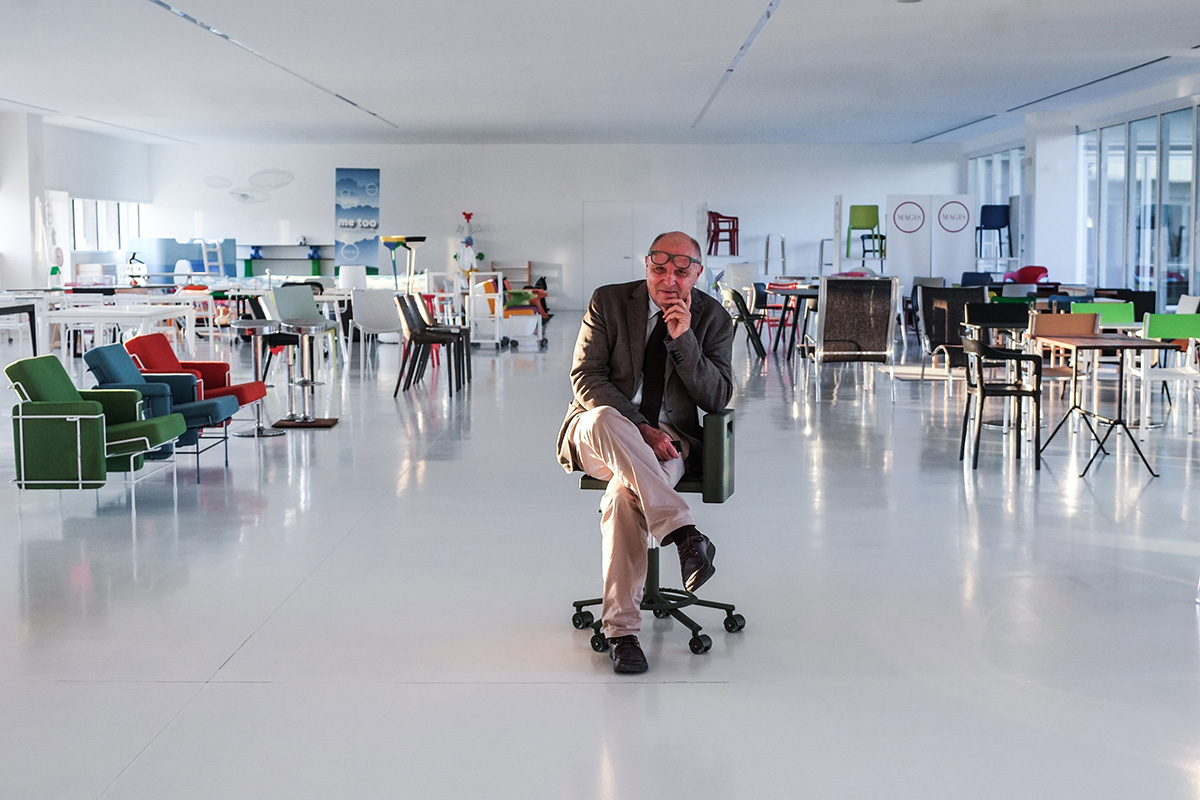 Eugenio Perazza, founder of Magis, among Magis chairs